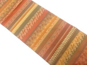 横段に市松・草花模様織り出し　全通袋帯